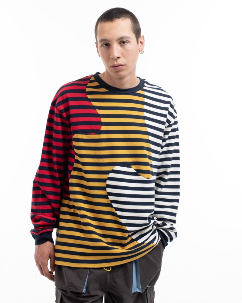 Navy Brain Dead Organic Paneled Stripe Long Sleeve T-Shirt | AU 8930257-XH