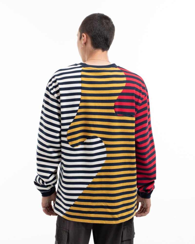 Navy Brain Dead Organic Paneled Stripe Long Sleeve T-Shirt | AU 8930257-XH