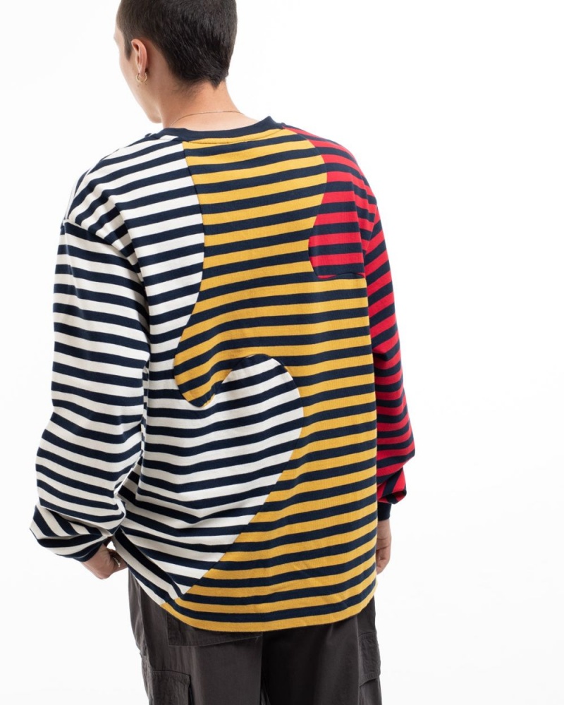 Navy Brain Dead Organic Paneled Stripe Long Sleeve T-Shirt | AU 8930257-XH