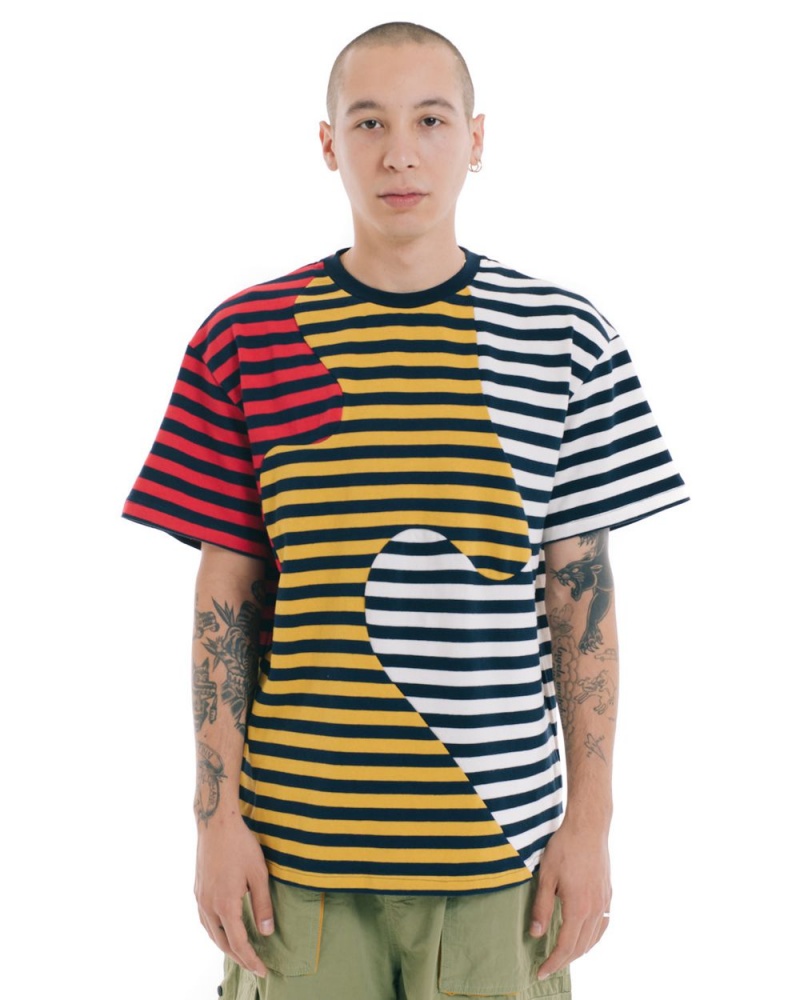 Navy Brain Dead Organic Paneled Stripe T-Shirt | AU 0761438-LT