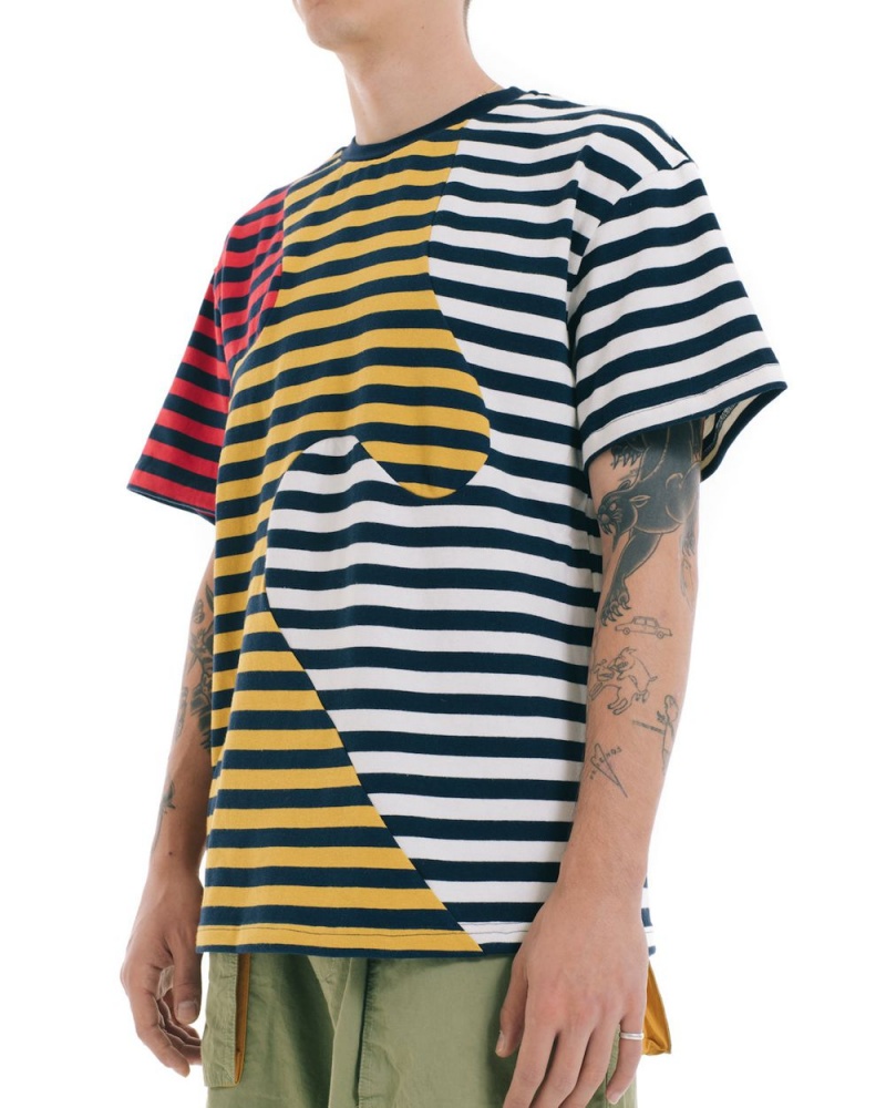 Navy Brain Dead Organic Paneled Stripe T-Shirt | AU 0761438-LT