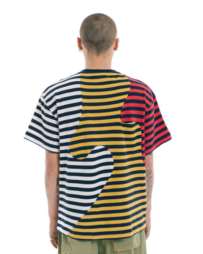 Navy Brain Dead Organic Paneled Stripe T-Shirt | AU 0761438-LT