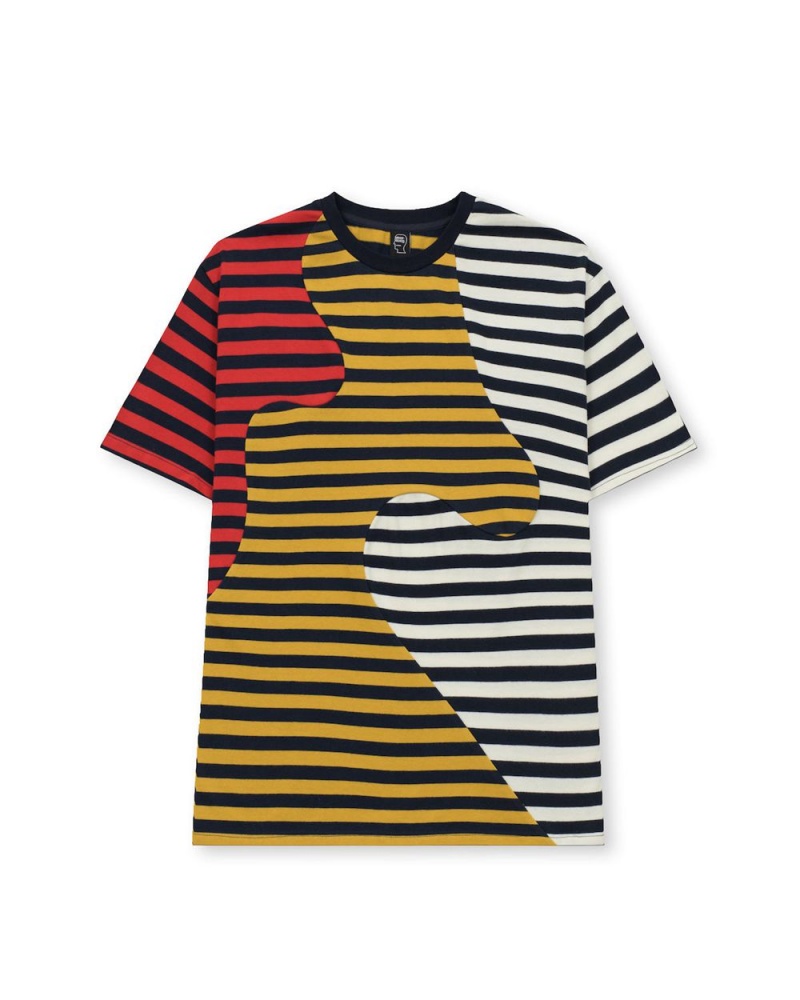 Navy Brain Dead Organic Paneled Stripe T-Shirt | AU 0761438-LT