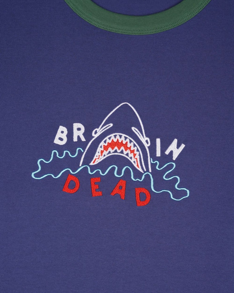 Navy Brain Dead Shark Attack Ringer T-Shirt | AU 5074268-GC