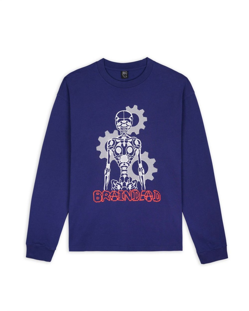 Navy Brain Dead Skeletal Gear Long Sleeve T-Shirt | AU 9243186-LS