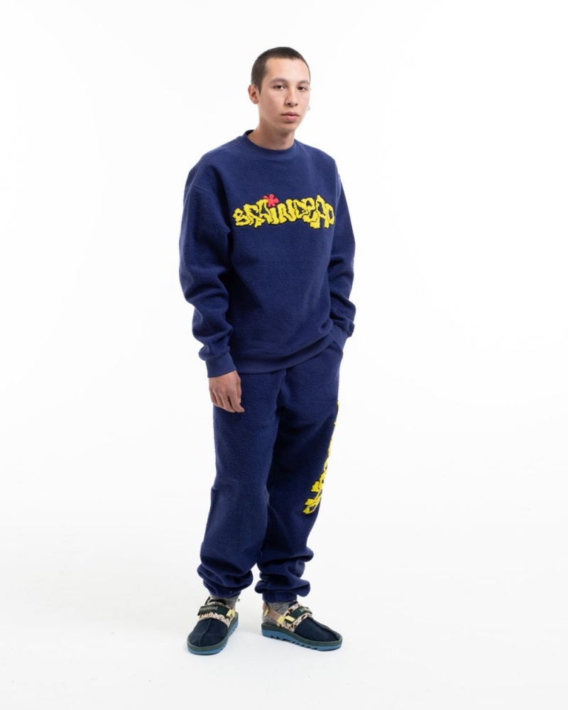 Navy Brain Dead Slime Reverse Fleece Crewneck Sweatshirt | AU 1587203-XH