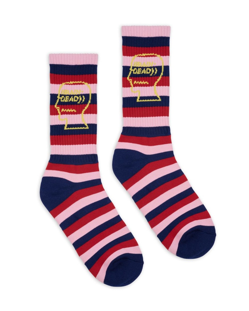 Navy Brain Dead Striped Logo Head Socks | AU 0549276-ZC