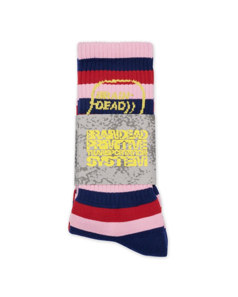 Navy Brain Dead Striped Logo Head Socks | AU 0549276-ZC