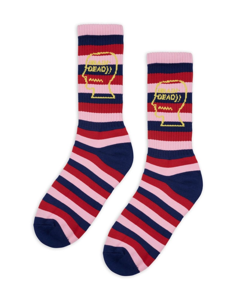 Navy Brain Dead Striped Logo Head Socks | AU 0549276-ZC