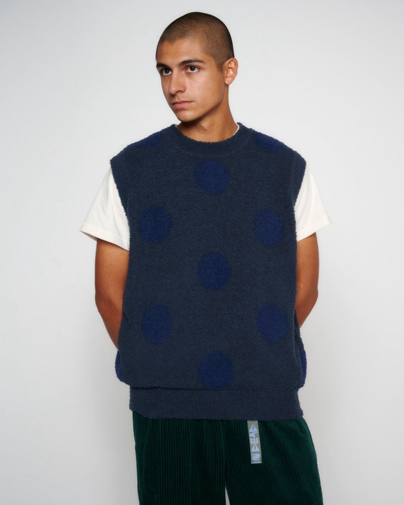 Navy Brain Dead Teddy Fur Dot Knit Vest | AU 2491573-FX