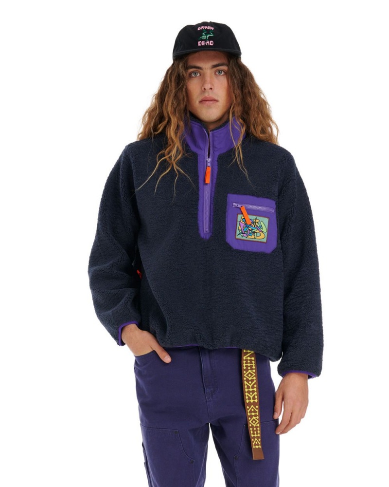 Navy Brain Dead Teddy Sherpa Half Zip Jacket | AU 2469138-JX