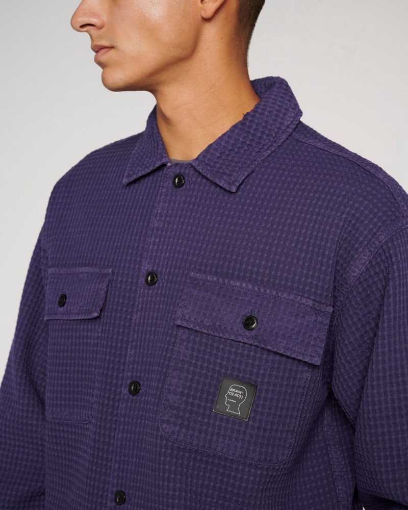 Navy Brain Dead Waffle Button Front Shirt | AU 6328571-ZY