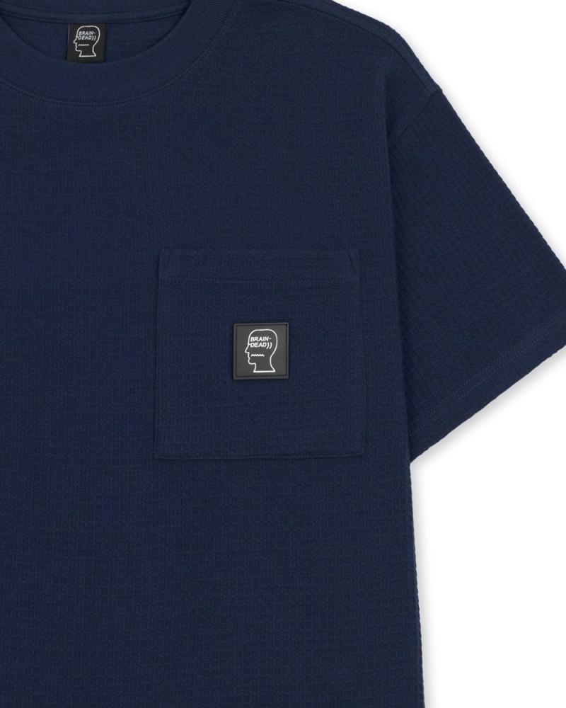 Navy Brain Dead Waffle Knit Mockneck Pocket W/Pvc T-Shirt | AU 8197435-UA