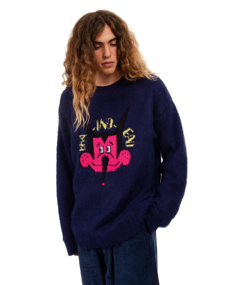 Navy Brain Dead Whiskers Heavy Knit Sweater | AU 5261749-PU