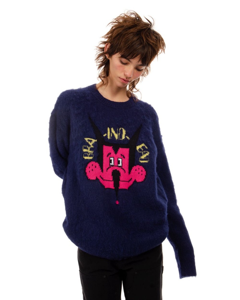 Navy Brain Dead Whiskers Heavy Knit Sweater | AU 5261749-PU