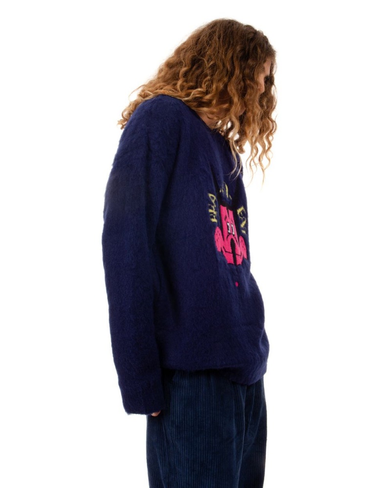 Navy Brain Dead Whiskers Heavy Knit Sweater | AU 5261749-PU