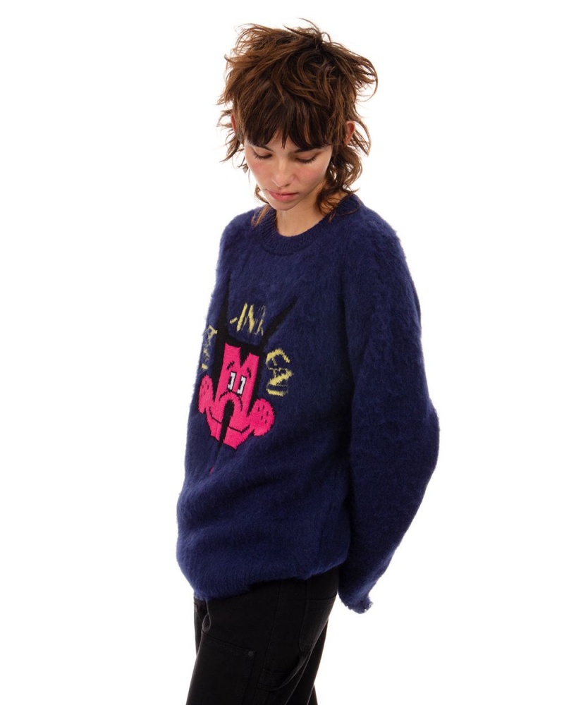 Navy Brain Dead Whiskers Heavy Knit Sweater | AU 5261749-PU