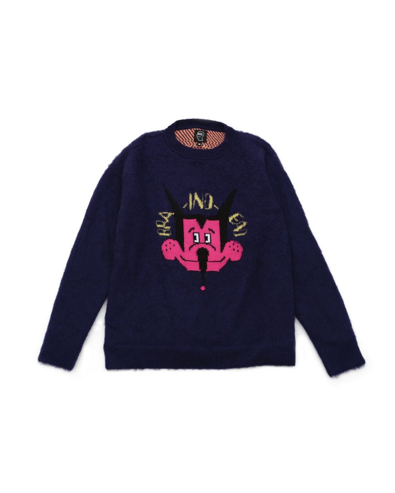 Navy Brain Dead Whiskers Heavy Knit Sweater | AU 5261749-PU