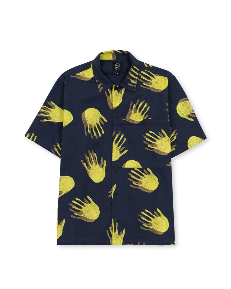 Navy Brain Dead X Gotcha Poplin Short Sleeve Snap Shirt | AU 6175490-HK