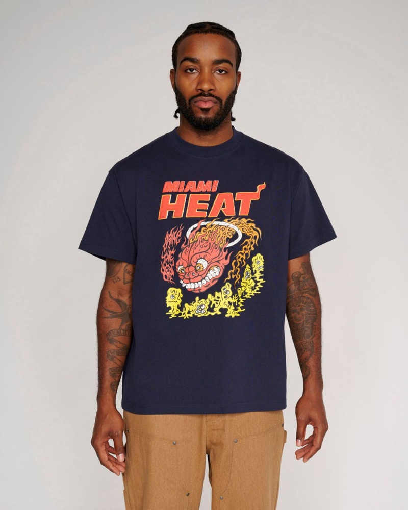 Navy Brain Dead X NBA Miami Heat T-Shirt | AU 0842951-PI