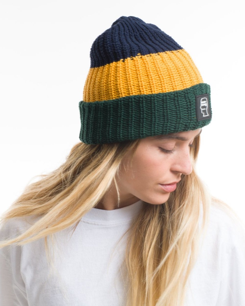 Navy Gold Brain Dead Logo Head Marl Beanie | AU 8570613-QD