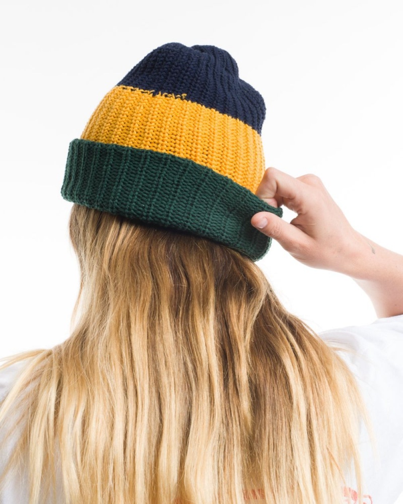 Navy Gold Brain Dead Logo Head Marl Beanie | AU 8570613-QD