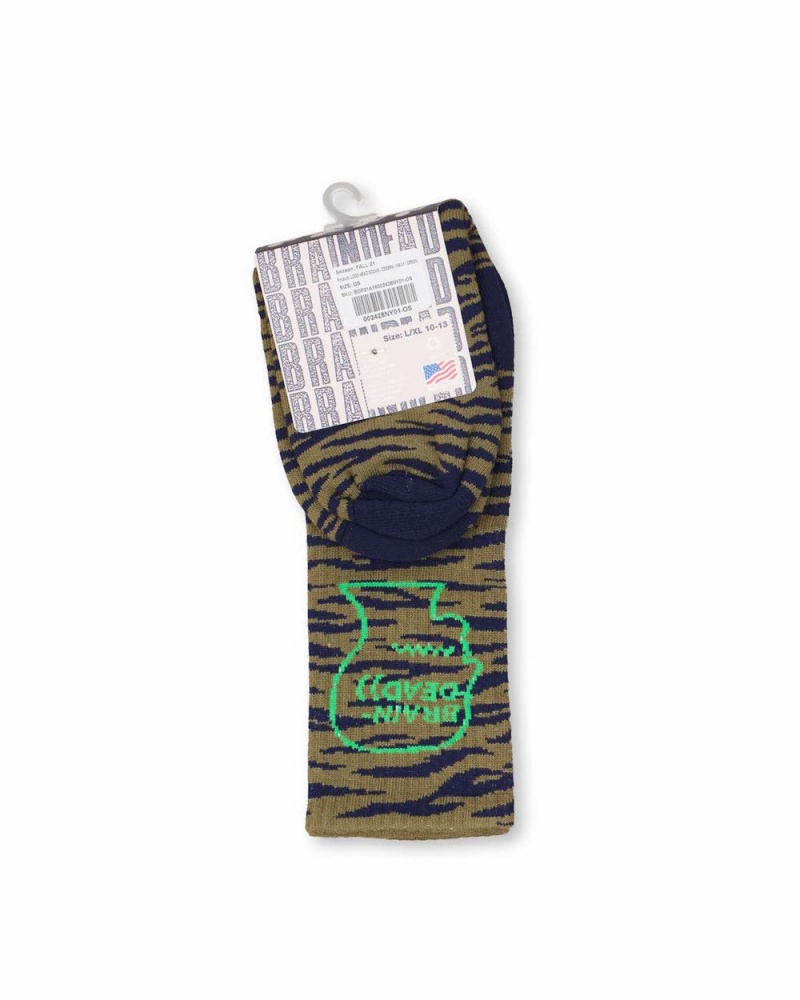 Navy Green Brain Dead Logo Head Socks | AU 0943715-WY