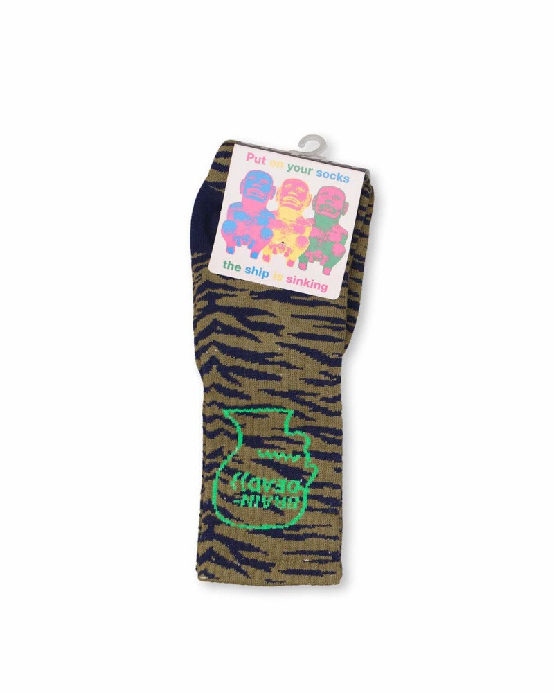 Navy Green Brain Dead Logo Head Socks | AU 0943715-WY