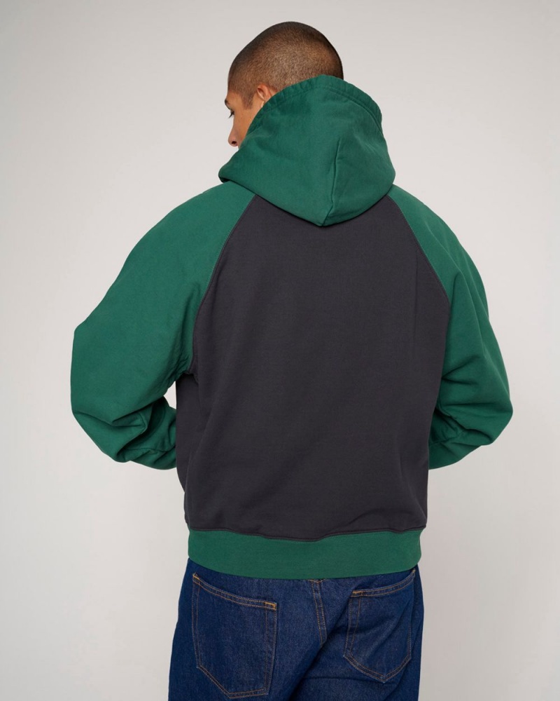 Navy Green Brain Dead Pigment Wash Logo Head Raglan Hoodie | AU 7059831-TY