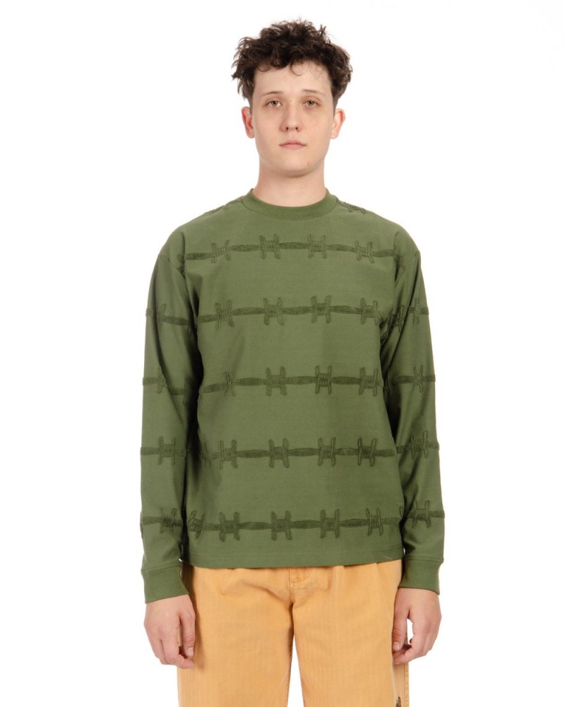 Olive Brain Dead Barbed Wire Burnout Long Sleeve T-Shirt | AU 7086493-WP