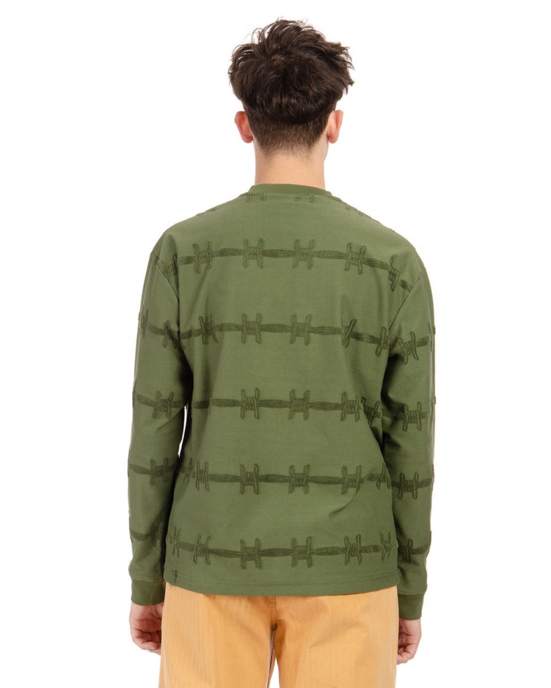 Olive Brain Dead Barbed Wire Burnout Long Sleeve T-Shirt | AU 7086493-WP