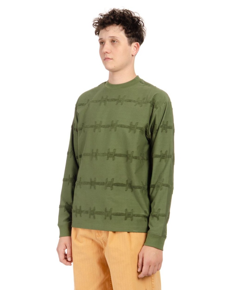 Olive Brain Dead Barbed Wire Burnout Long Sleeve T-Shirt | AU 7086493-WP