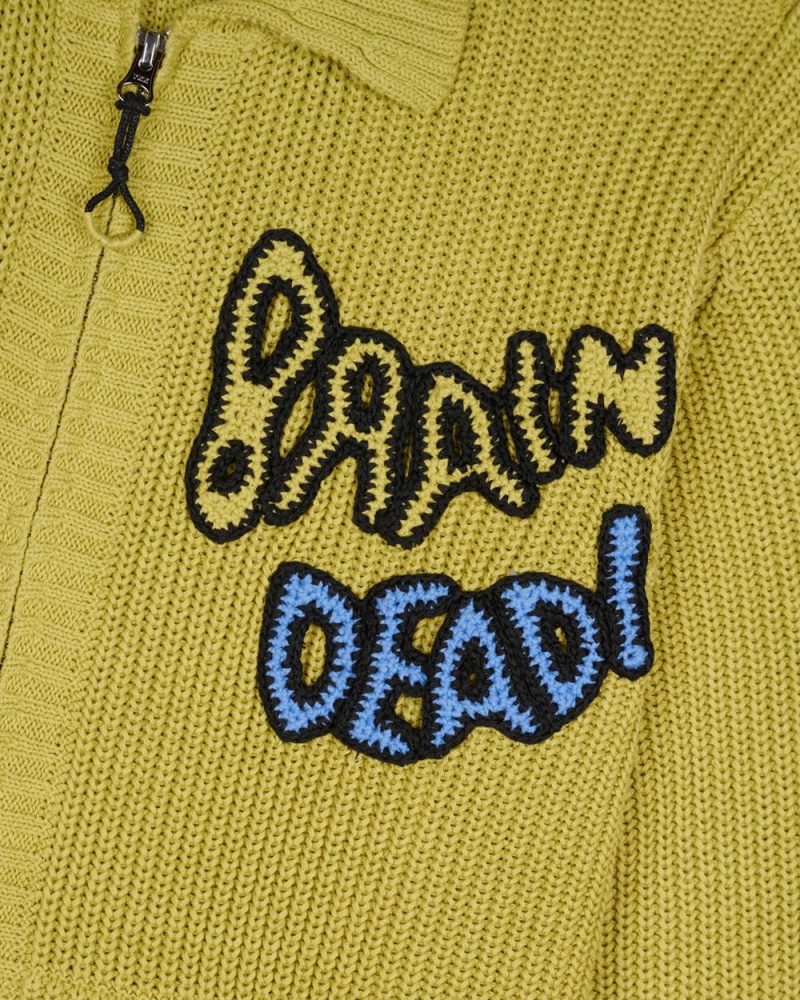 Olive Brain Dead Buggin' Out Crochet Zip Cardigan | AU 2190576-KC