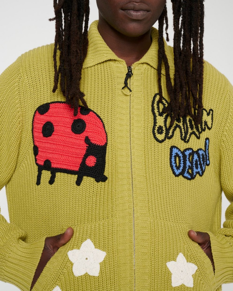 Olive Brain Dead Buggin' Out Crochet Zip Cardigan | AU 2190576-KC