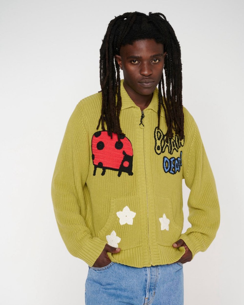 Olive Brain Dead Buggin' Out Crochet Zip Cardigan | AU 2190576-KC