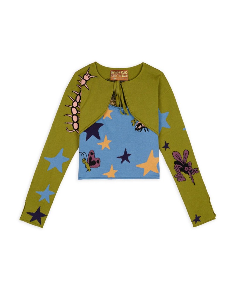 Olive Brain Dead Buggin\' Out Neppy Bolero Sleeve & Top Set Cardigan | AU 5987261-HI