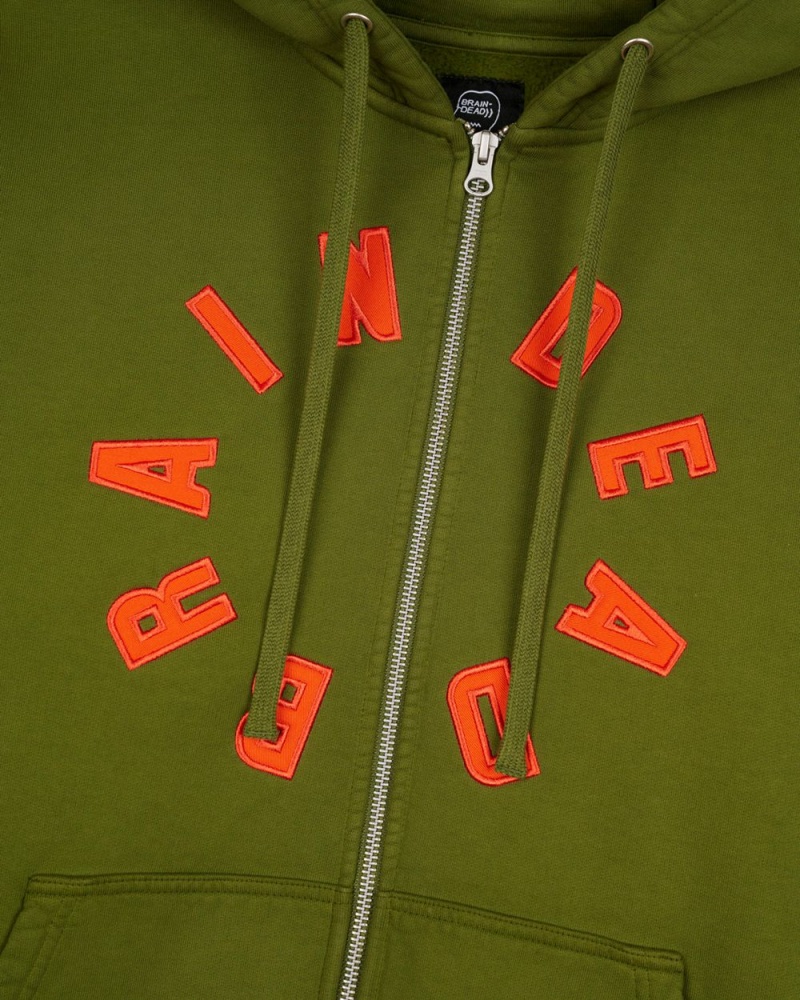 Olive Brain Dead Collegiate Zip Up Hoodie | AU 8514239-KL