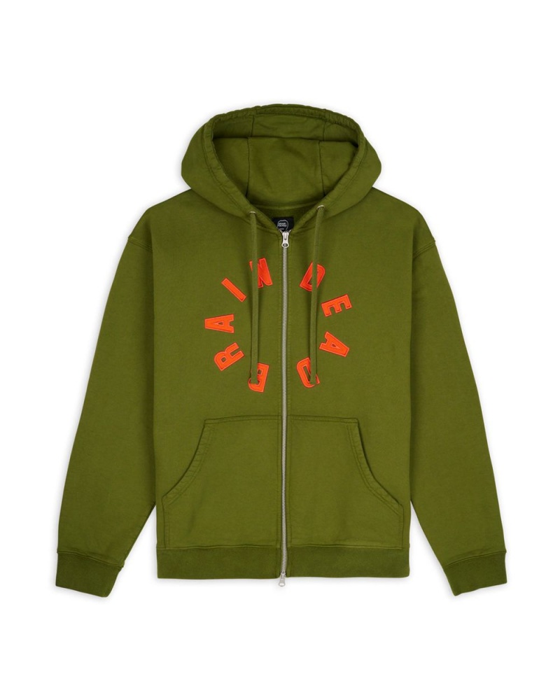 Olive Brain Dead Collegiate Zip Up Hoodie | AU 8514239-KL