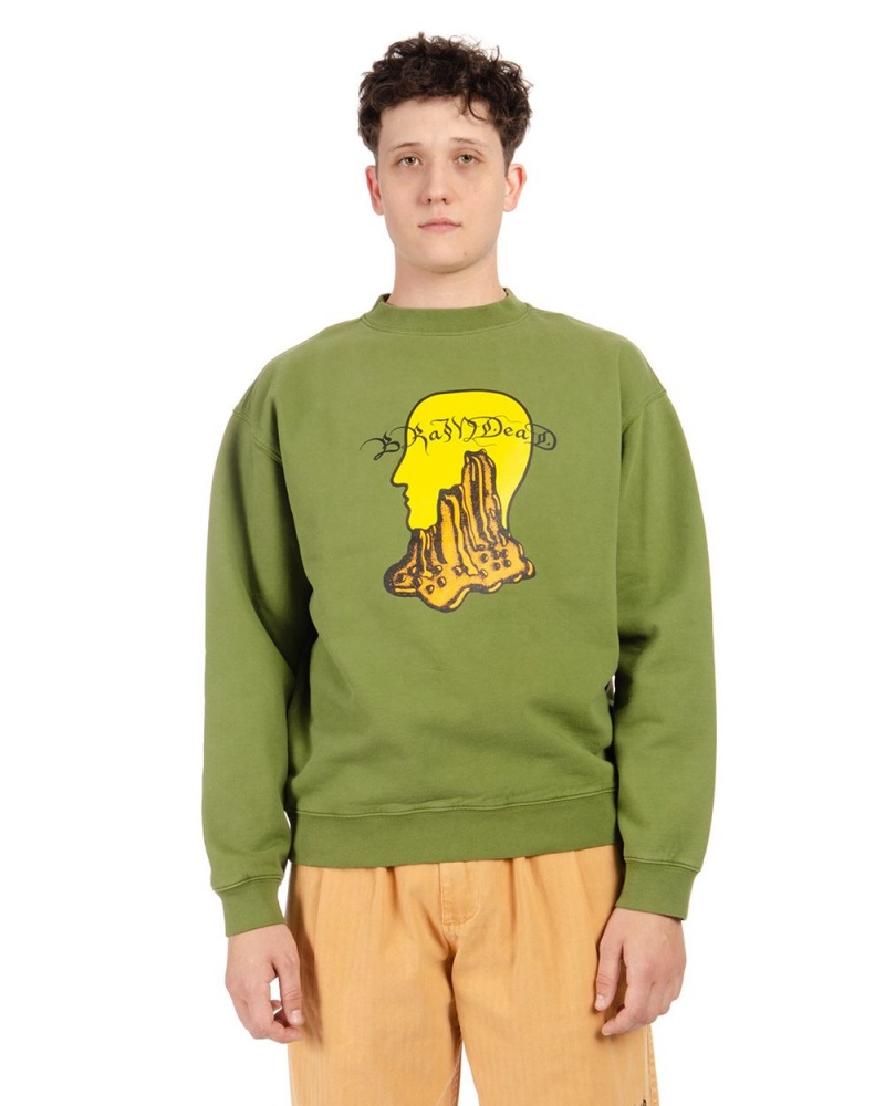 Olive Brain Dead Mount Slime Crewneck Sweatshirt | AU 7329081-KL