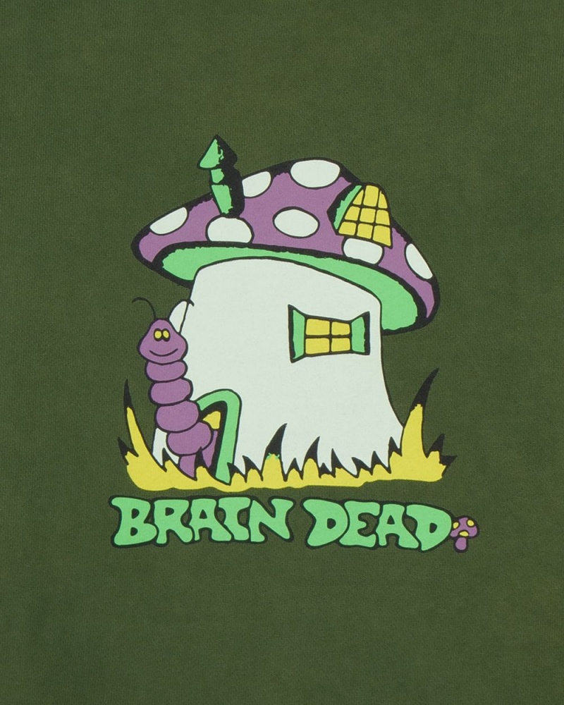 Olive Brain Dead Mushroom House Crewneck Sweatshirt | AU 1748039-XJ