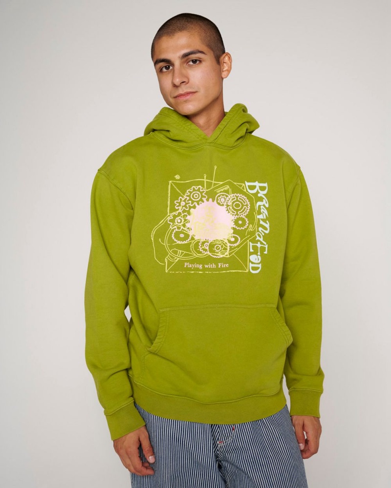 Olive Brain Dead Playing With Fire Hoodie | AU 8146073-CJ