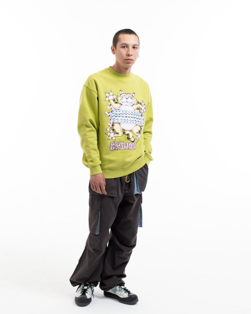 Olive Brain Dead Relaxed Cat Crewneck Sweatshirt | AU 2836951-PD