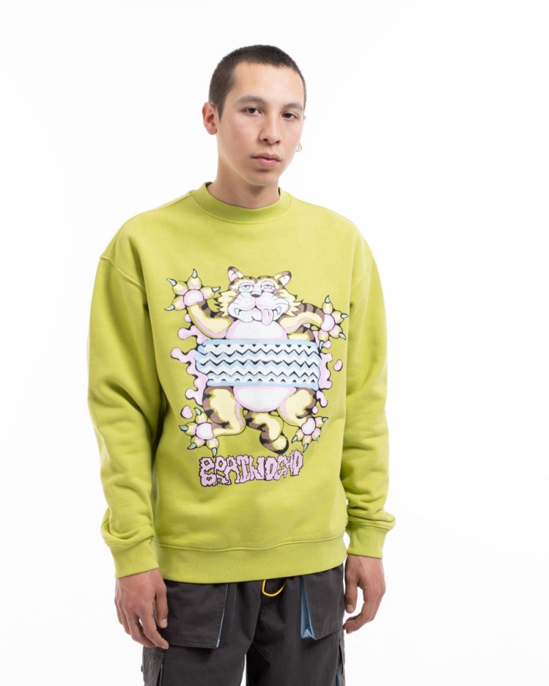 Olive Brain Dead Relaxed Cat Crewneck Sweatshirt | AU 2836951-PD