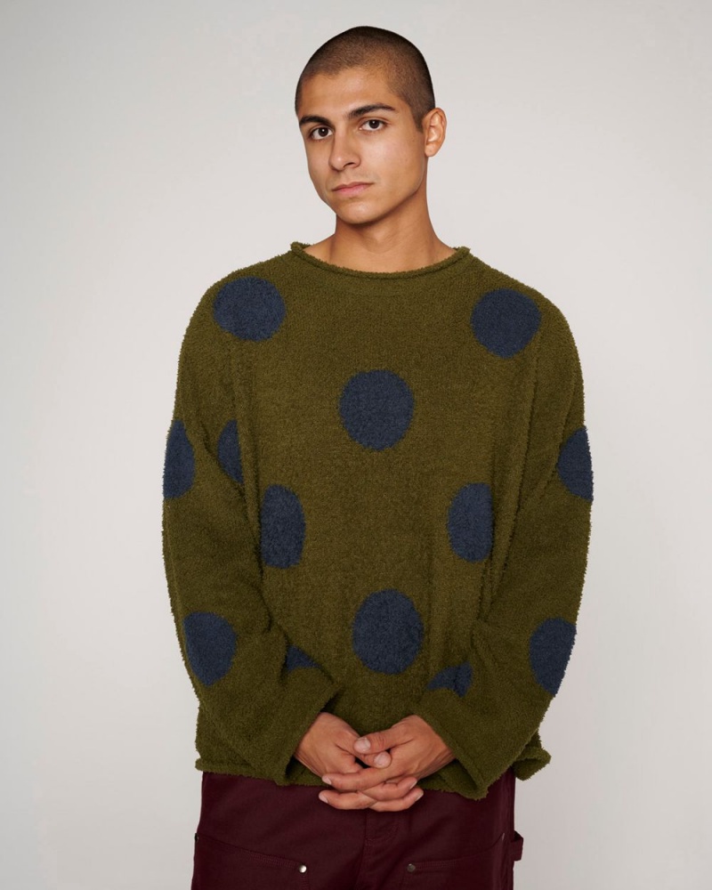 Olive Brain Dead Teddy Fur Dot Knit Sweater | AU 0785462-IC