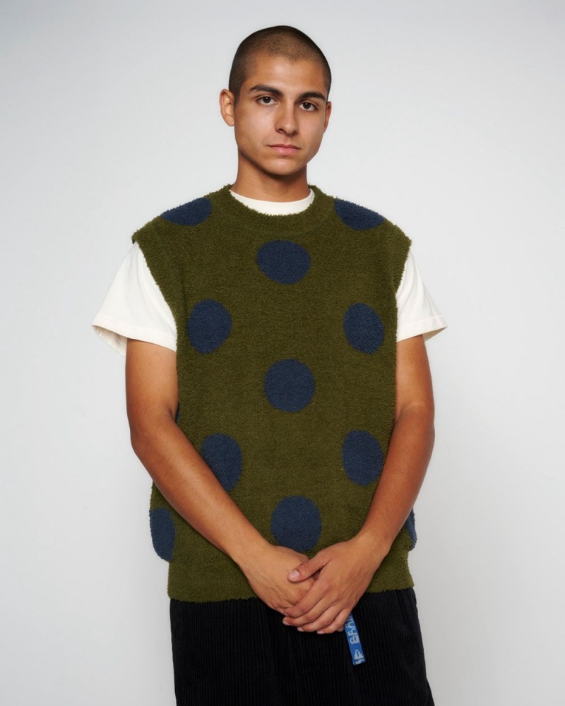 Olive Brain Dead Teddy Fur Dot Knit Vest | AU 5297613-YW