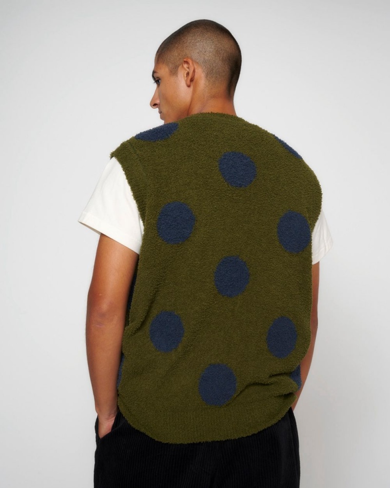 Olive Brain Dead Teddy Fur Dot Knit Vest | AU 5297613-YW