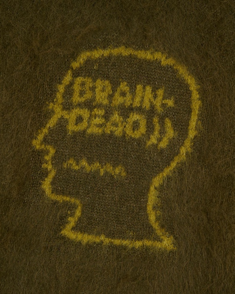 Olive Brain Dead Uni Logo Head Knit Sweater | AU 1789624-HF