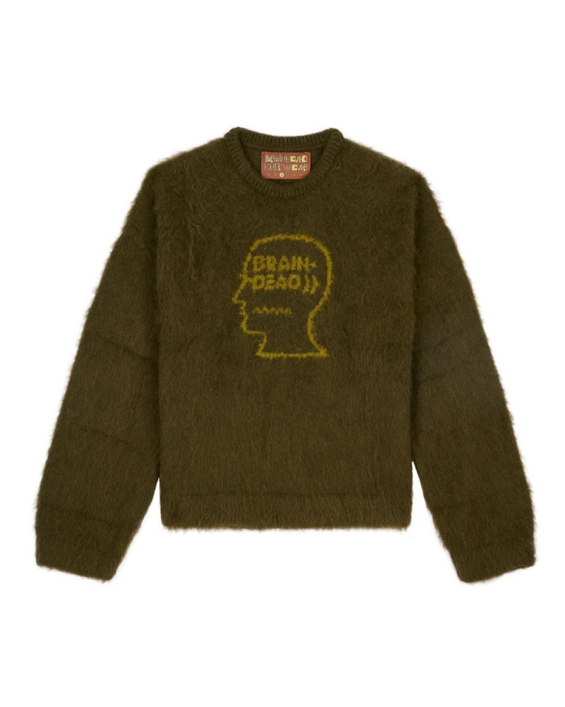 Olive Brain Dead Uni Logo Head Knit Sweater | AU 1789624-HF