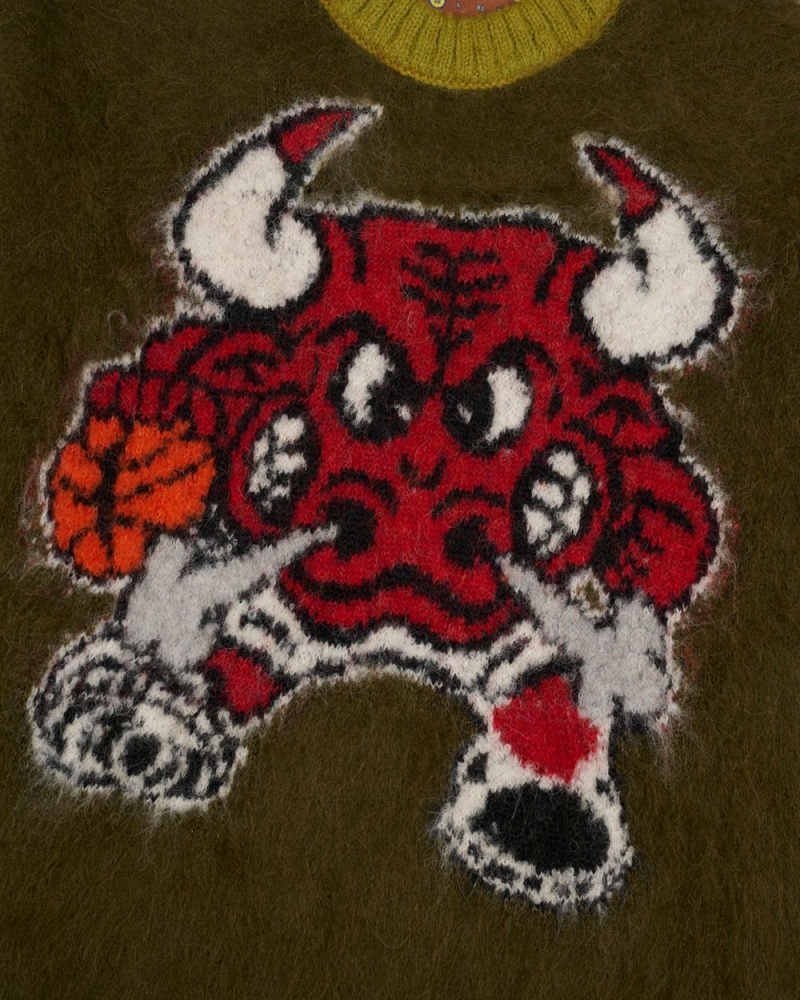 Olive Brain Dead X NBA Chicago Bulls Alpaca Sweater | AU 6583201-NT