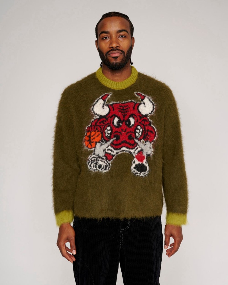 Olive Brain Dead X NBA Chicago Bulls Alpaca Sweater | AU 6583201-NT